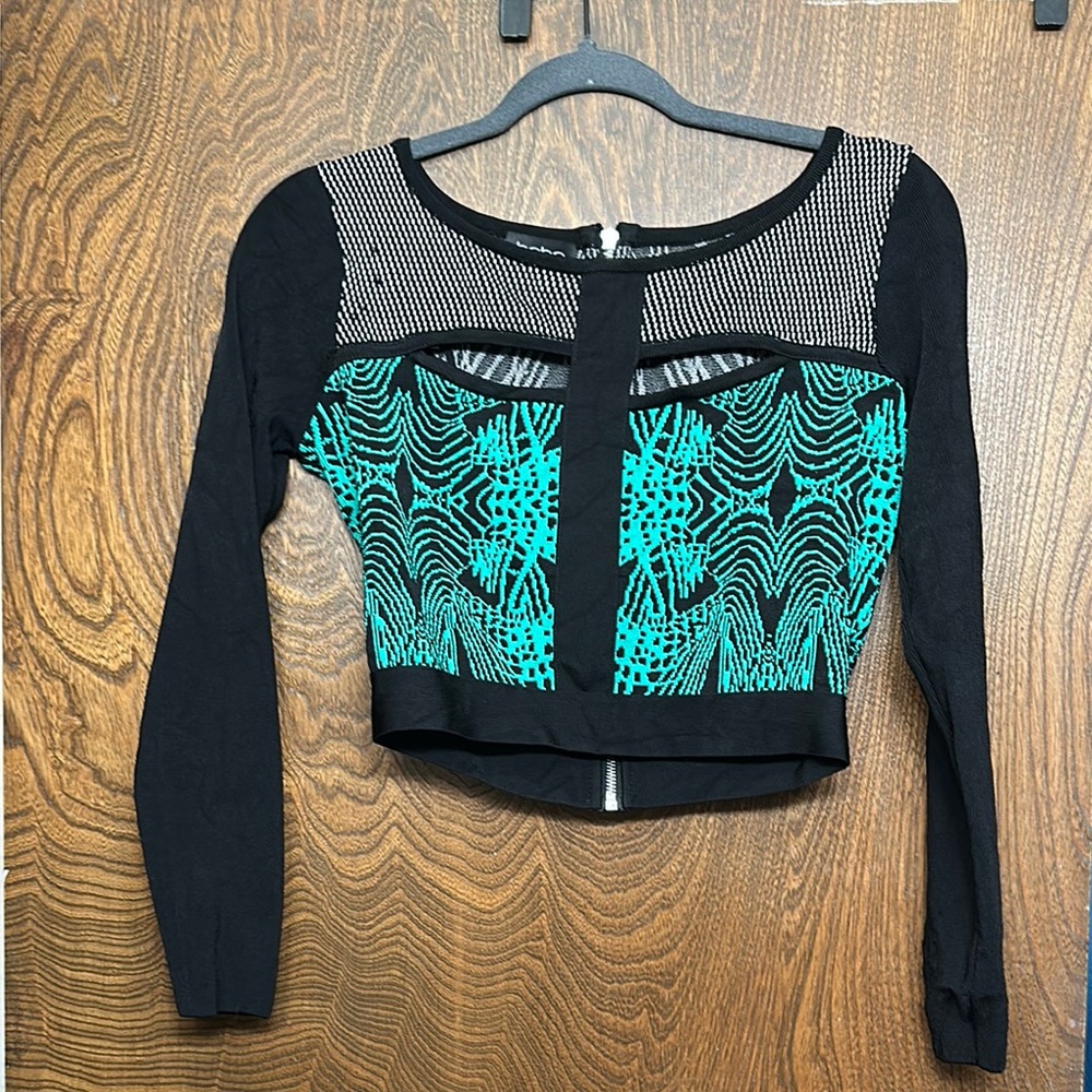 Black and Teal Long Sleeve Women's Top
